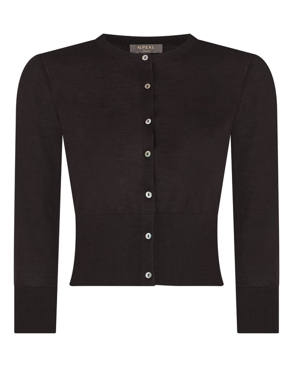 N.Peal Women's Darcie Superfine Cashmere Cropped Cardigan Chocolate Brown