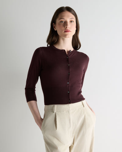 N.Peal Women's Darcie Superfine Cashmere Cropped Cardigan Claret Red
