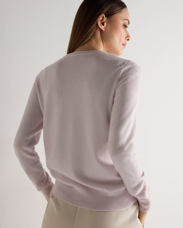 N.Peal Women's Evie Classic Round Neck Cashmere Jumper Chalk Pink