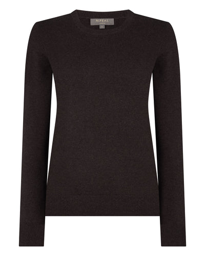 N.Peal Women's Evie Classic Round Neck Cashmere Jumper Chocolate Brown