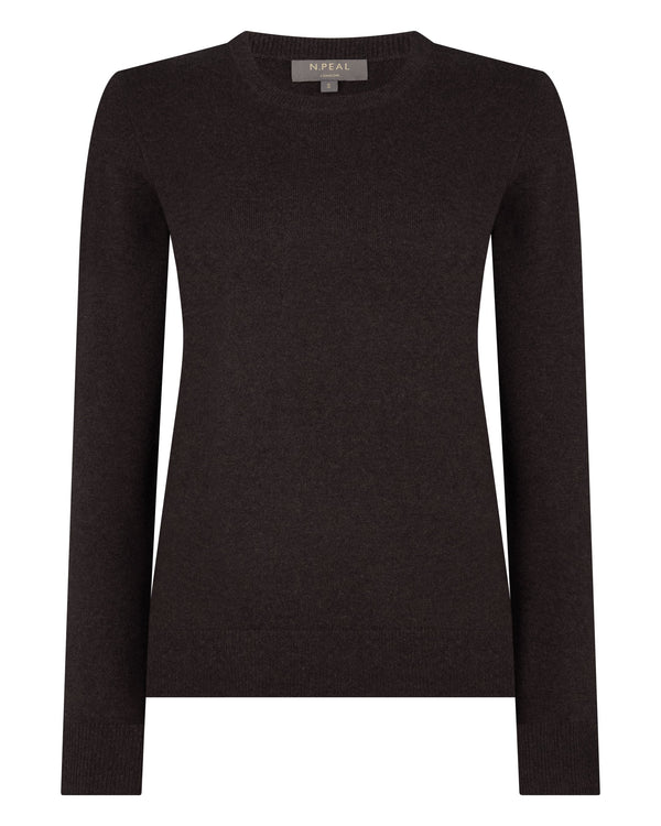 N.Peal Women's Evie Classic Round Neck Cashmere Jumper Chocolate Brown