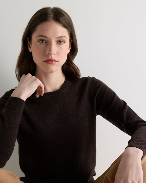 Women's Classic Round Neck Cashmere Jumper Chocolate Brown