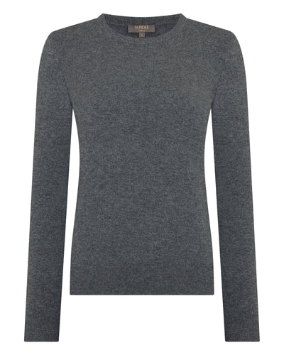 N.Peal Women's Evie Classic Round Neck Cashmere Jumper Elephant Grey