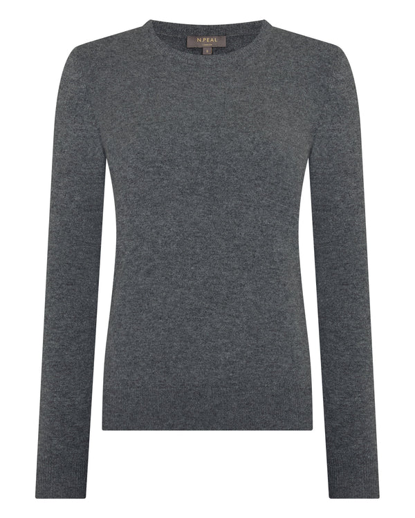 N.Peal Women's Evie Classic Round Neck Cashmere Jumper Elephant Grey