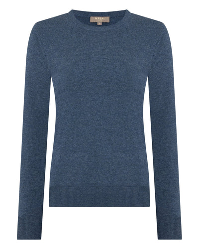 N.Peal Women's Evie Classic Round Neck Cashmere Jumper Light Denim Blue