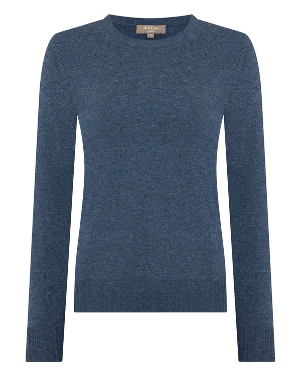 N.Peal Women's Evie Classic Round Neck Cashmere Jumper Light Denim Blue