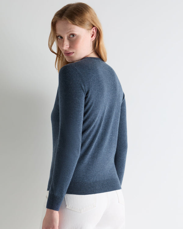 N.Peal Women's Evie Classic Round Neck Cashmere Jumper Light Denim Blue