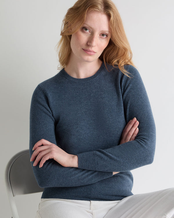 N.Peal Women's Evie Classic Round Neck Cashmere Jumper Light Denim Blue