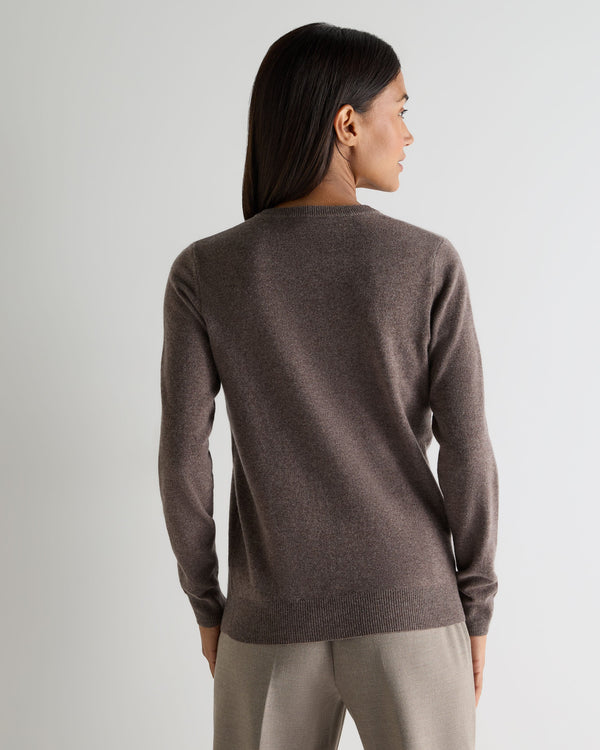 N.Peal Women's Evie Classic Round Neck Cashmere Jumper Otter Brown