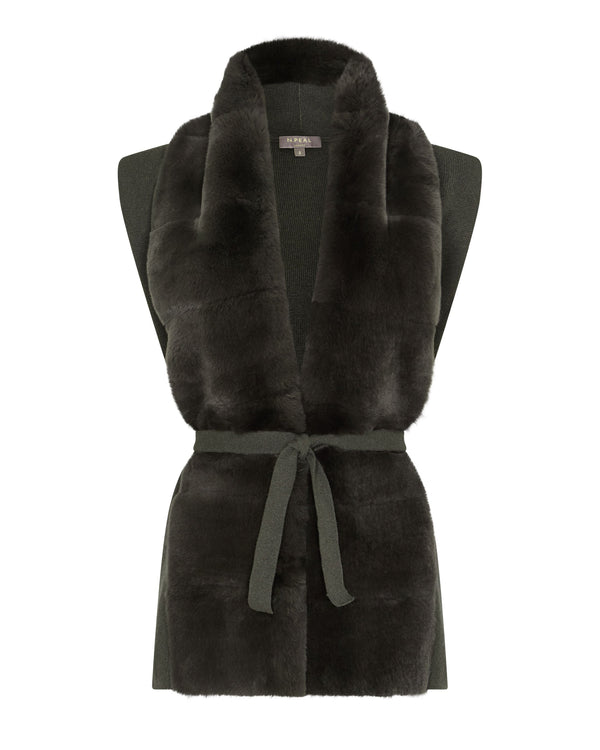 N.Peal Women's Lola Fur Placket Cashmere Gilet Arabica Khaki Green