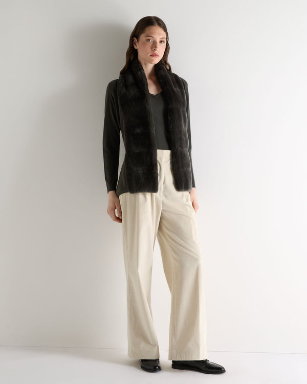 N.Peal Women's Lola Fur Placket Cashmere Gilet Arabica Khaki Green