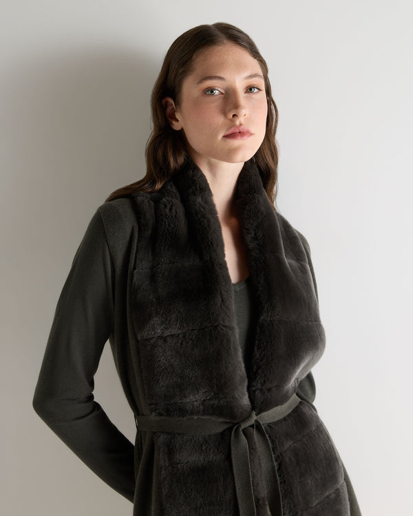 N.Peal Women's Lola Fur Placket Cashmere Gilet Arabica Khaki Green