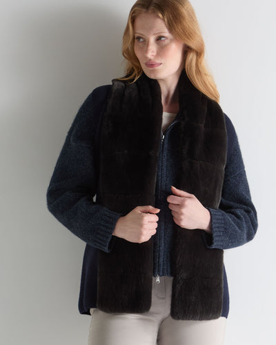 N.Peal Women's Lola Fur Placket Cashmere Gilet Navy Blue