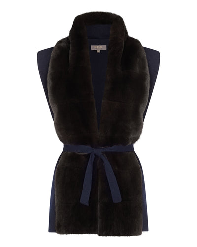 N.Peal Women's Lola Fur Placket Cashmere Gilet Navy Blue
