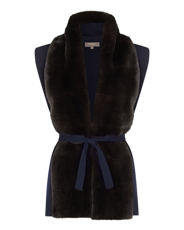 N.Peal Women's Lola Fur Placket Cashmere Gilet Navy Blue
