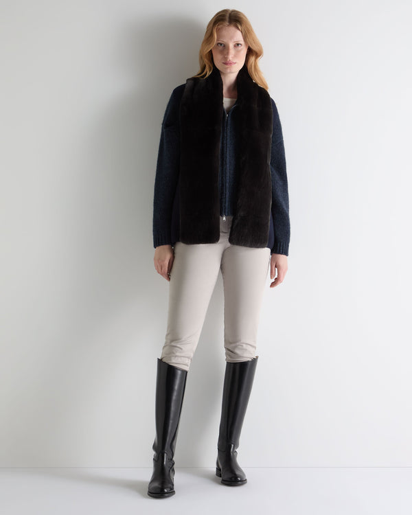 N.Peal Women's Lola Fur Placket Cashmere Gilet Navy Blue