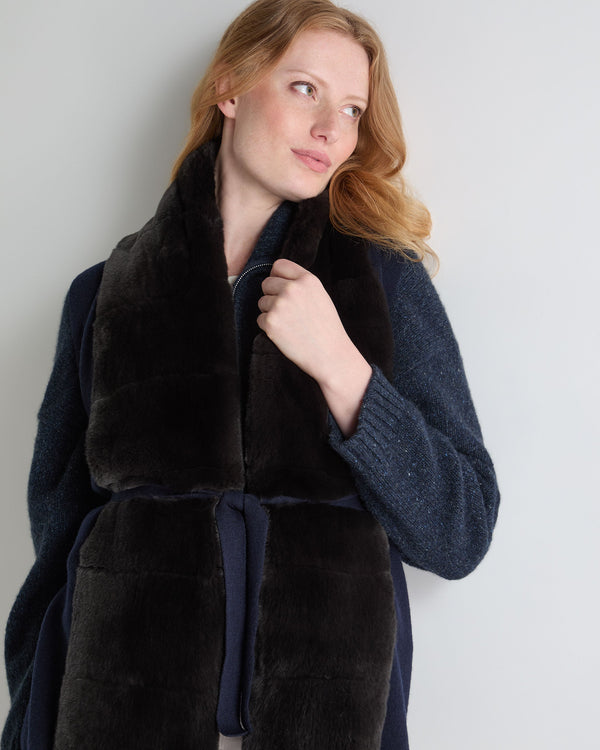 N.Peal Women's Lola Fur Placket Cashmere Gilet Navy Blue