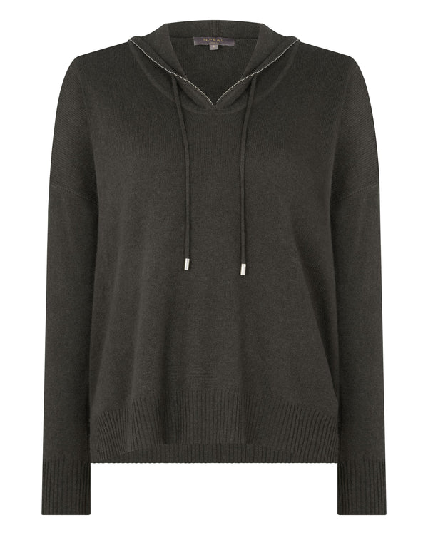 N.Peal Women's Maya Metal Trim Cashmere Hoodie Arabica Khaki Green