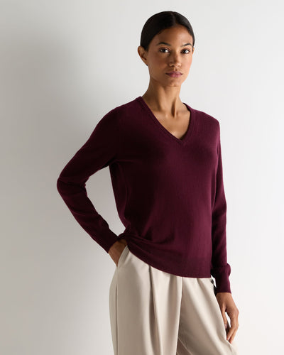 N.Peal Women's Phoebe V Neck Cashmere Jumper Bordeaux Red