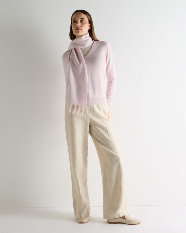 N.Peal Women's Phoebe V Neck Cashmere Jumper Chalk Pink