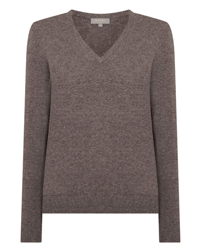 N.Peal Women's Phoebe V Neck Cashmere Jumper Otter Brown