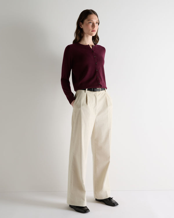 N.Peal Women's Olivia Round Neck Cashmere Cardigan Bordeaux Red