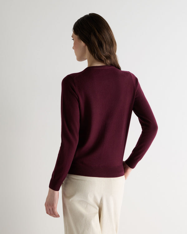 N.Peal Women's Olivia Round Neck Cashmere Cardigan Bordeaux Red