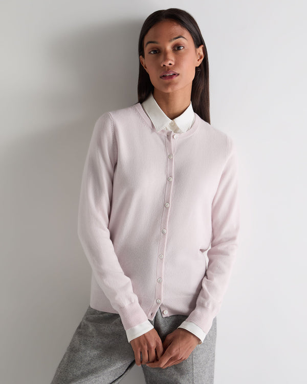 N.Peal Women's Olivia Round Neck Cashmere Cardigan Chalk Pink