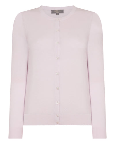 N.Peal Women's Olivia Round Neck Cashmere Cardigan Chalk Pink