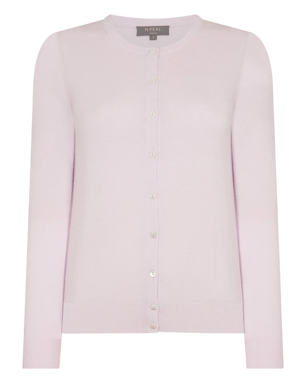 N.Peal Women's Olivia Round Neck Cashmere Cardigan Chalk Pink