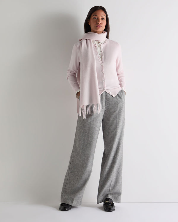 N.Peal Women's Olivia Round Neck Cashmere Cardigan Chalk Pink