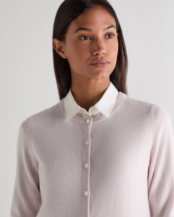 N.Peal Women's Olivia Round Neck Cashmere Cardigan Chalk Pink