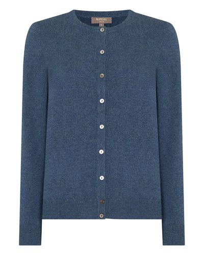 N.Peal Women's Olivia Round Neck Cashmere Cardigan Light Denim Blue