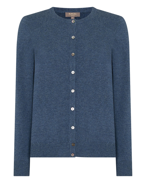 N.Peal Women's Olivia Round Neck Cashmere Cardigan Light Denim Blue