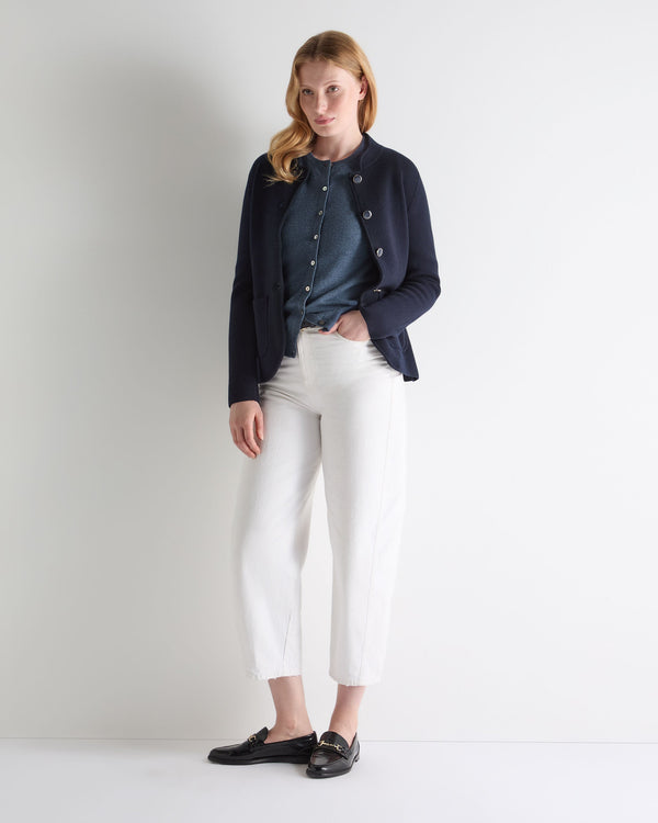 N.Peal Women's Olivia Round Neck Cashmere Cardigan Light Denim Blue