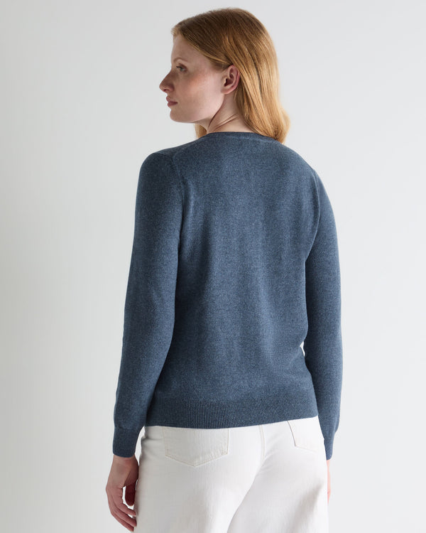 N.Peal Women's Olivia Round Neck Cashmere Cardigan Light Denim Blue