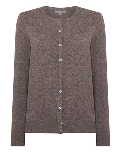 N.Peal Women's Olivia Round Neck Cashmere Cardigan Otter Brown
