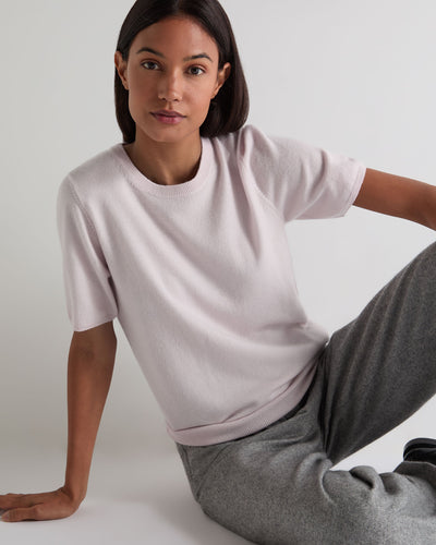 N.Peal Women's Milly Classic Cashmere T-Shirt Chalk Pink