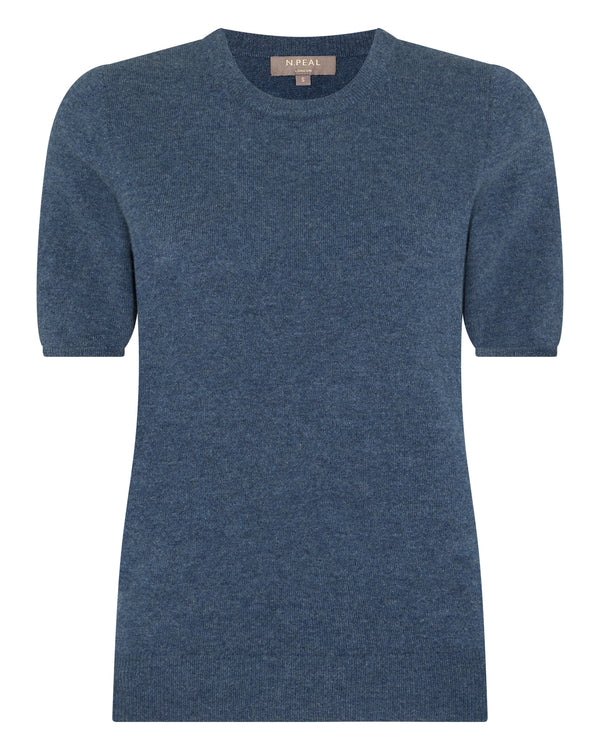 N.Peal Women's Milly Classic Cashmere T-Shirt Light Denim Blue