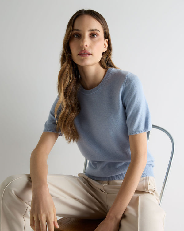 N.Peal Women's Milly Classic Cashmere T-Shirt Sea Mist Blue