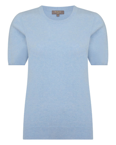 N.Peal Women's Milly Classic Cashmere T-Shirt Sea Mist Blue