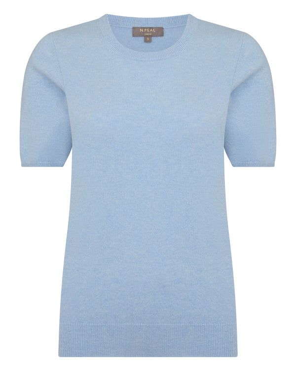 N.Peal Women's Milly Classic Cashmere T-Shirt Sea Mist Blue