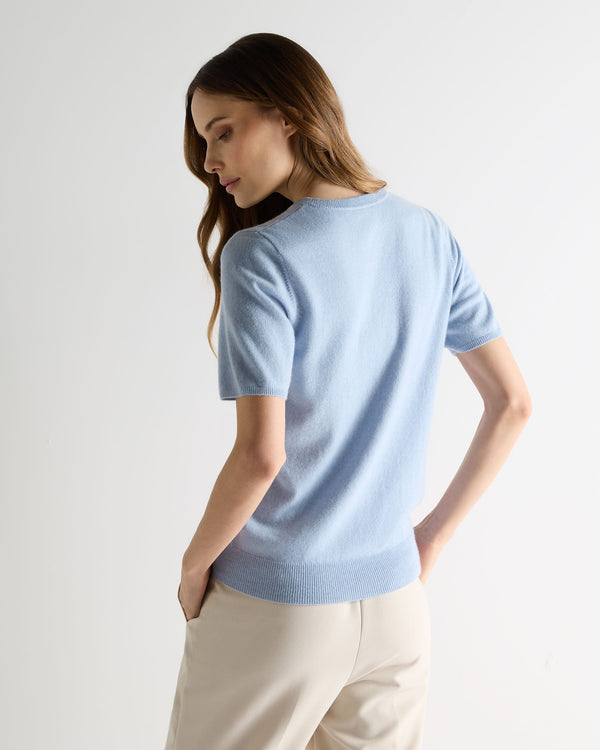N.Peal Women's Milly Classic Cashmere T-Shirt Sea Mist Blue