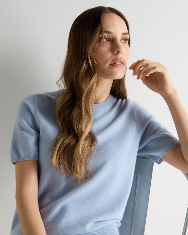 N.Peal Women's Milly Classic Cashmere T-Shirt Sea Mist Blue