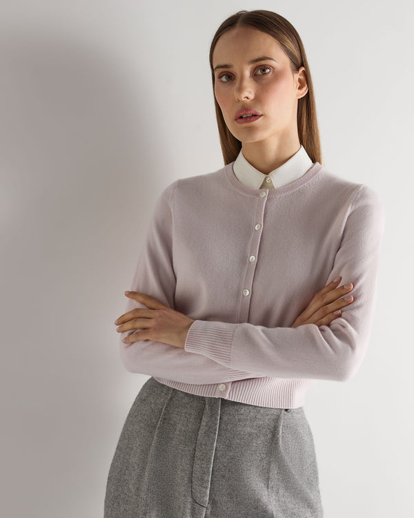 N.Peal Women's Ivy Cropped Cashmere Cardigan Chalk Pink