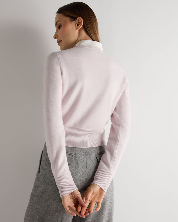 N.Peal Women's Ivy Cropped Cashmere Cardigan Chalk Pink