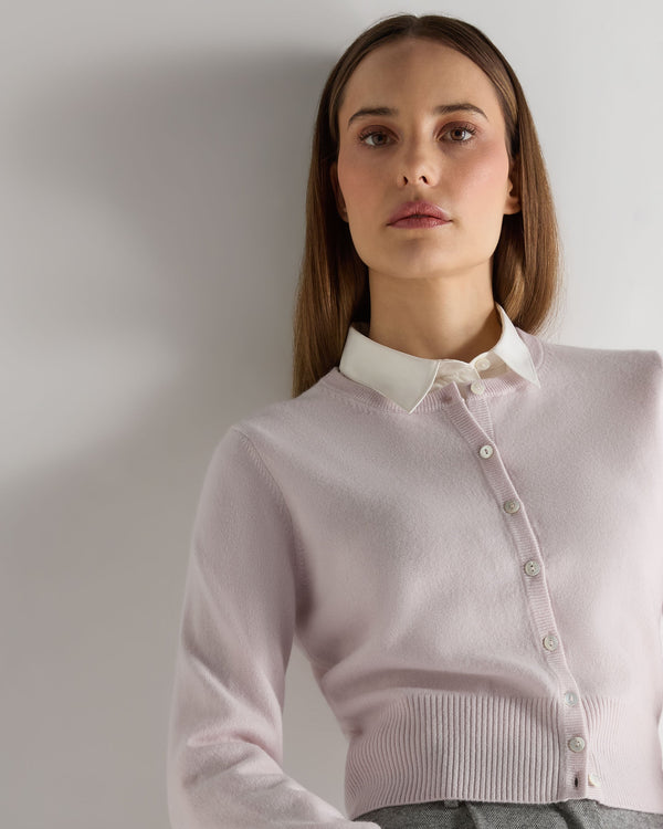 N.Peal Women's Ivy Cropped Cashmere Cardigan Chalk Pink