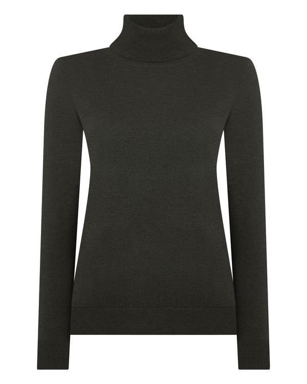 N.Peal Women's Luna Roll Neck Cashmere Jumper Arabica Khaki Green