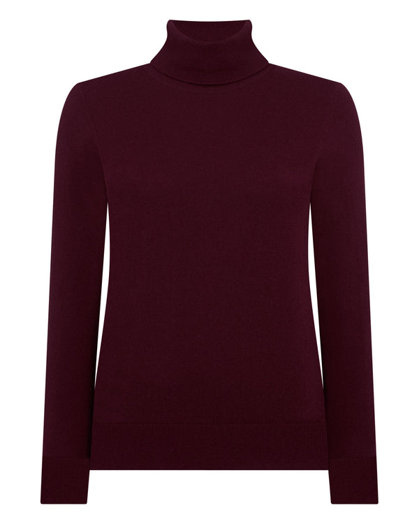 N.Peal Women's Luna Roll Neck Cashmere Jumper Bordeaux Red