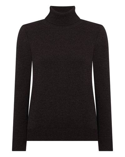 N.Peal Women's Luna Roll Neck Cashmere Jumper Chocolate Brown